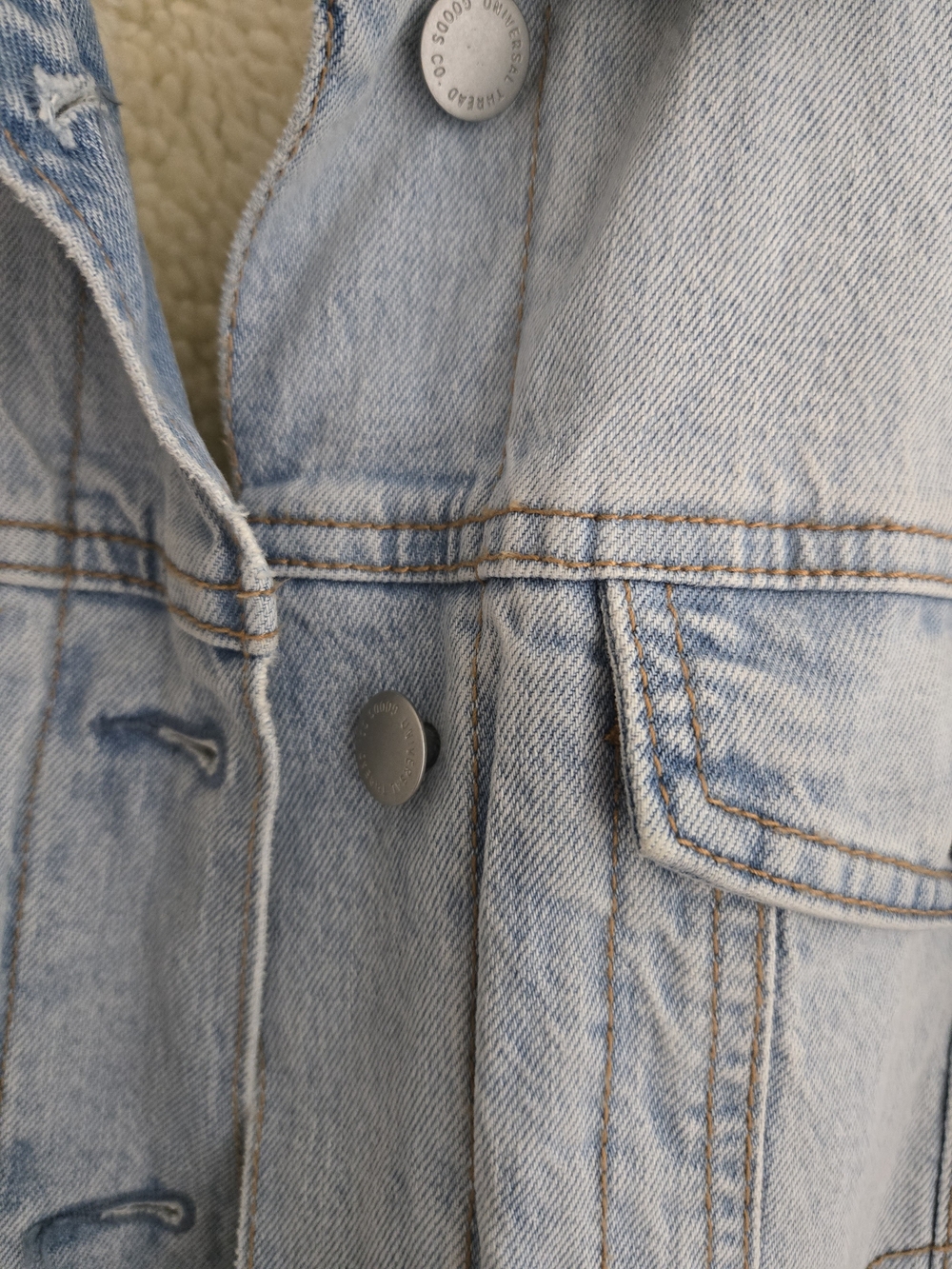 Universal Thread Faux Sherpa Collar Lining Denim Jacket Blue Unisex XL EUC - Picture 4 of 13